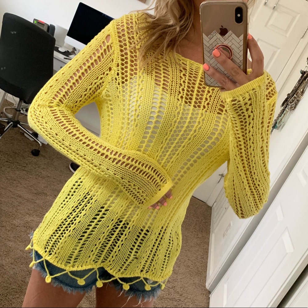 RVCA Bright Yellow Open Weave Sweater